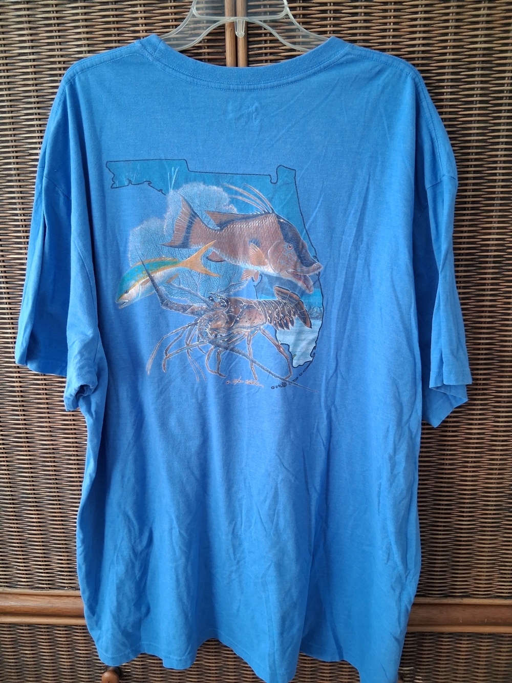 World wide sportsman Blue Florida Marine Graphic T-Shirt with Fish & Lobster 3XL